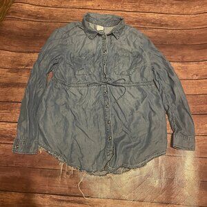 Women’s Time And Tru Maternity Chambray Denim Button Down Shirt M 8-10 Rough Hem